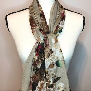 Beautiful Floral Jeweled Gemstone Scarf Women's Large Size Sheer Elegant Beaded